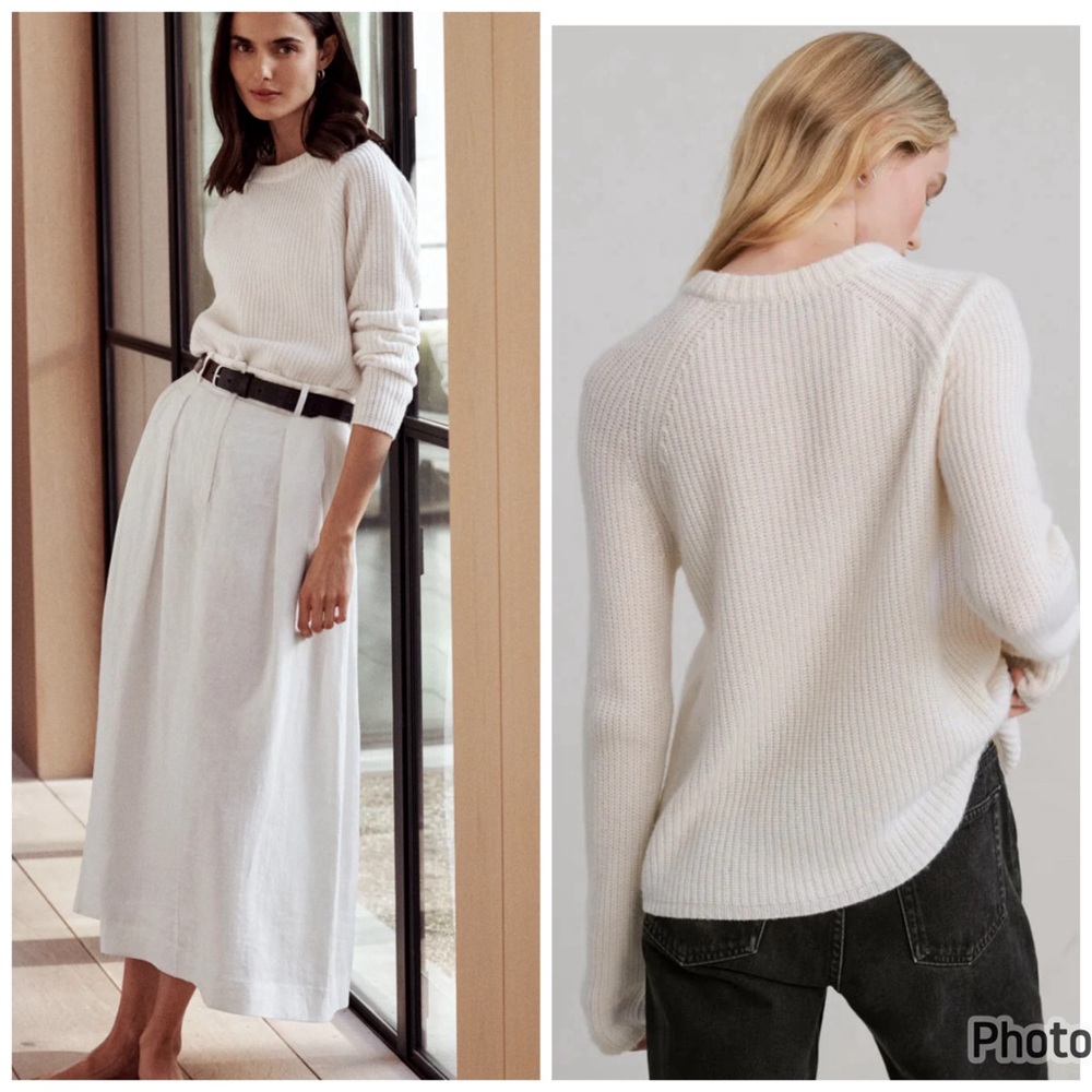 Jenni Kayne Cashmere Fisherman Sweater Cream Ivory Sz Small Knit Jumper Crewneck